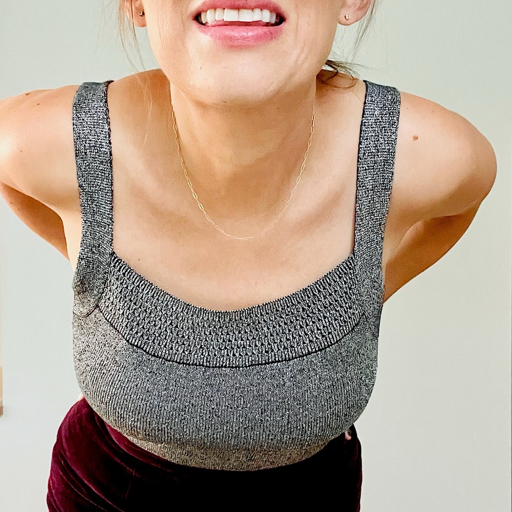Beautiful knit silver tank top.